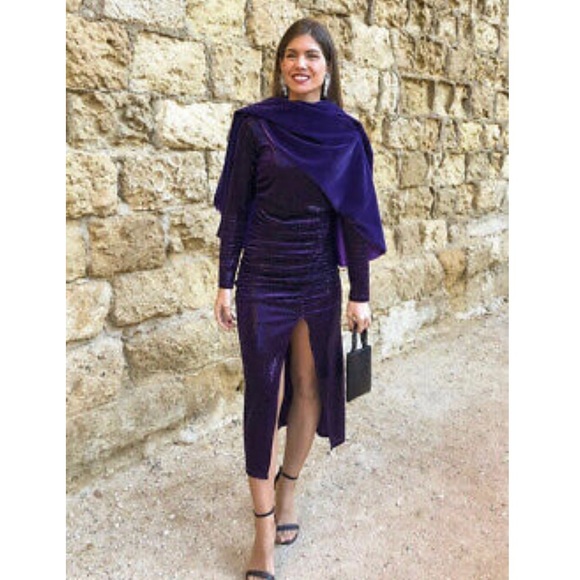 NWT ZARA PURPLE SPARKLY MIDI VELVET DRESS - Picture 8 of 15